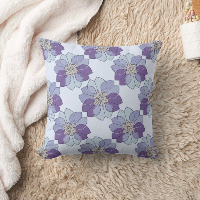 Almofada de Arremesso Floral Geométrica Roxa Azul  (Cobertor)