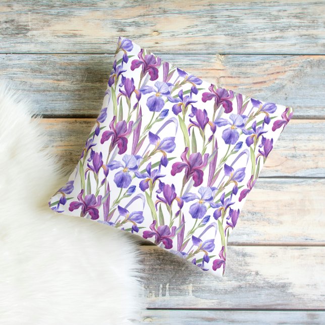 Almofada de Arremesso Floral Íris Roxo Aquarela (Criador carregado)
