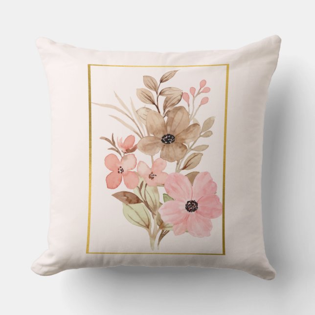 Almofada de Arremesso Floral Rosa e Marrom com Mol (Frente)