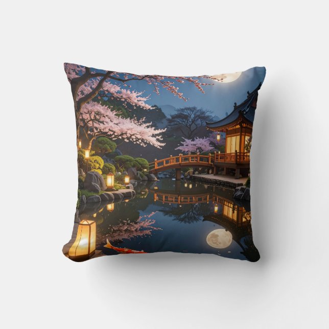 Almofada de Arremesso Jardim Japonês ao Luar (Frente)