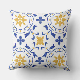 Almofada de Arremesso Mediterrâneo Azul e Dourado