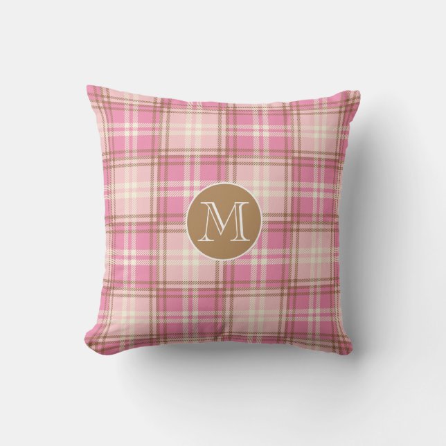 Almofada de Arremesso Monogramada Xadrez Rosa (Frente)