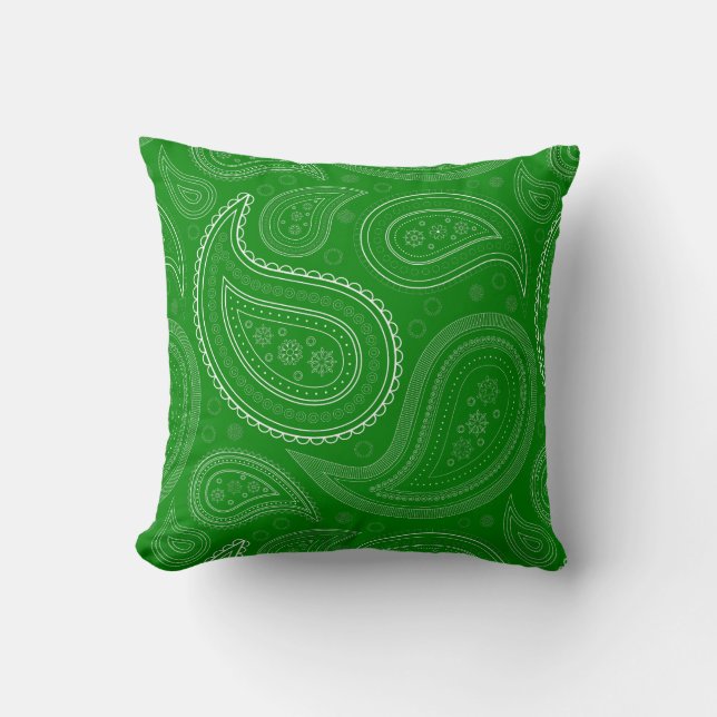 Almofada de Arremesso Paisley Branco sobre Verde (Frente)