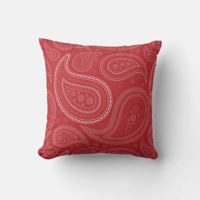 Almofada de Arremesso Paisley Branco sobre Vermelh (Frente)
