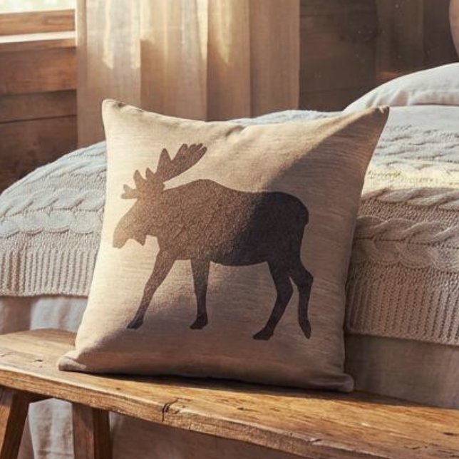 Almofada de Arremesso Reversível com Silhueta de A (reversible moose silhouette throw pillow for mountain cabin
)