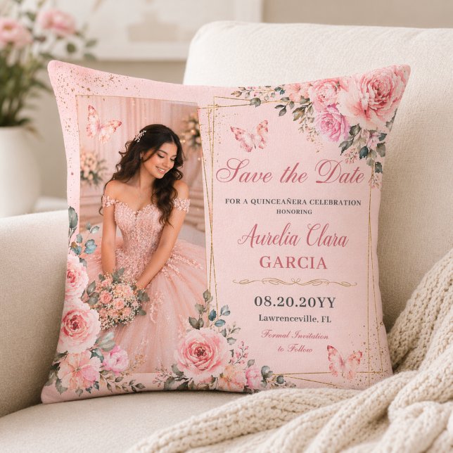 Almofada de Arremesso Rosa Rubor para Quinceañera (Criador carregado)