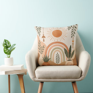 Almofada de Arremesso Sol e Plantas Boho Neutro