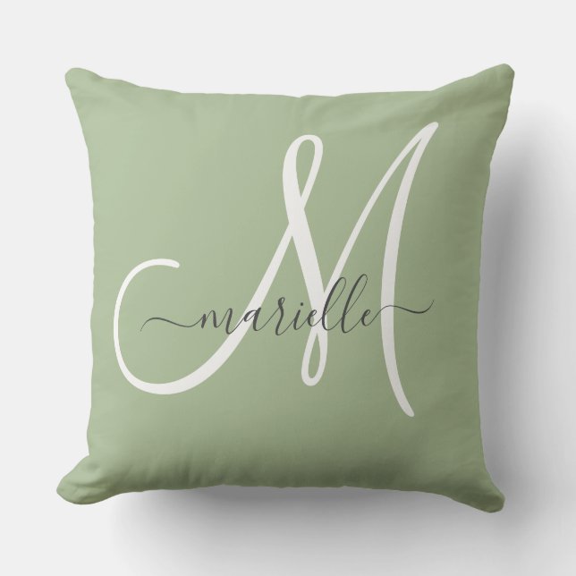 Almofada de Arremesso Verde com Monograma Elegante (Frente)