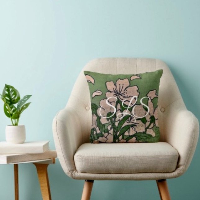 Almofada de Arremesso Verde Flor de Rosa (Throw Pillow 100% polyester heavyweight stretch material. Hidden zipper Made in the USA.

)