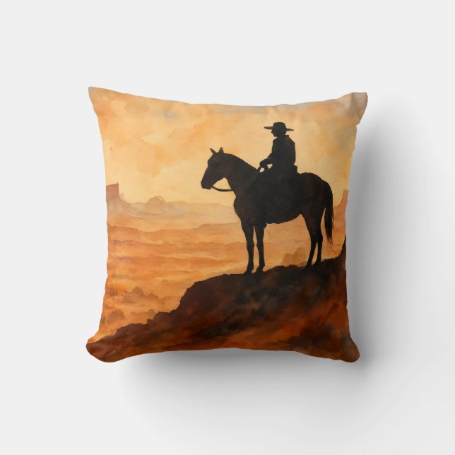 Almofada de Arremesso Watercolor Lone Rider - Oest (Frente)