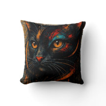 Almofada de Arte de Gato Preto Colorido Moderno