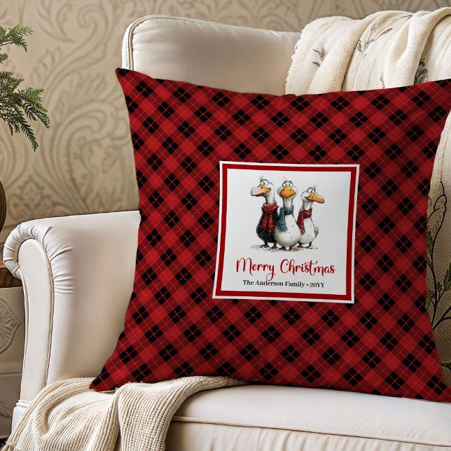 Almofada de Arte de Humor Alegre de Ganso de Natal (Christmas Goose Humor Playful Throw Pillow Art)