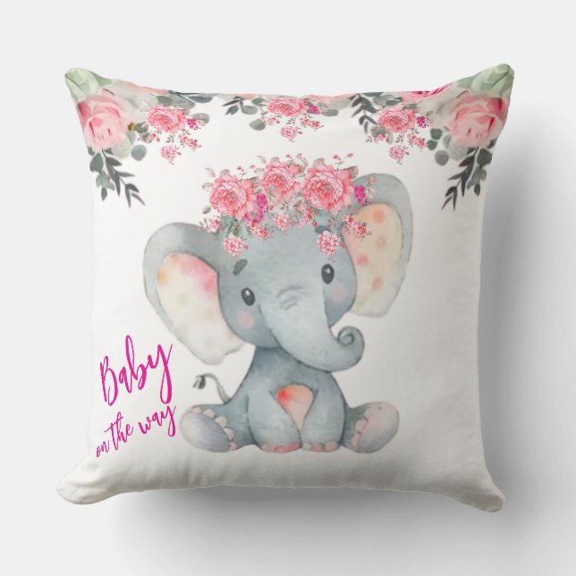 Almofada de Bebê Elefante Floral Rosa para Chás de (Frente)