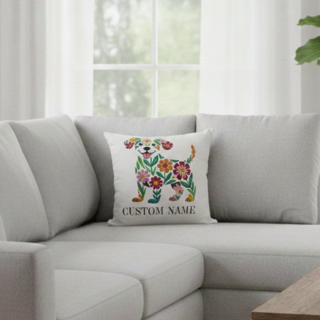 Almofada de Cachorro com Flores Personalizada Nome (Criador carregado)