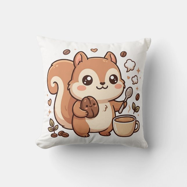 Almofada de Café Esquilo Kawaii (Frente)