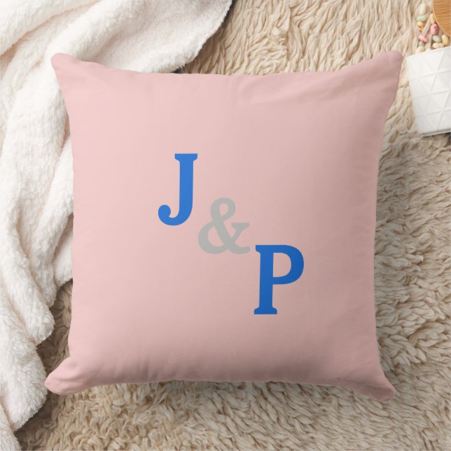 Almofada de Cama Monograma Rosa Pastéis Azul Quart (Cobertor)