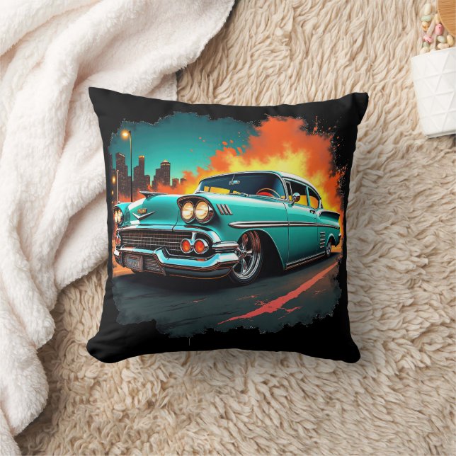 Almofada de Carro Clássico com Cena Noturna Neon d (Cobertor)