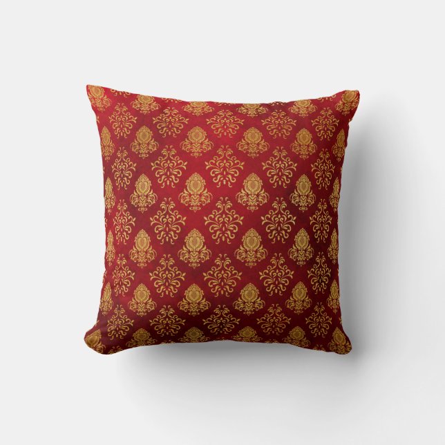 Almofada de Damasco Vermelho e Dourado (Frente)