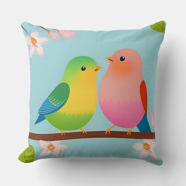 🐦 Almofada de Decoração Cartoon Branch Birds Cozy (Frente)
