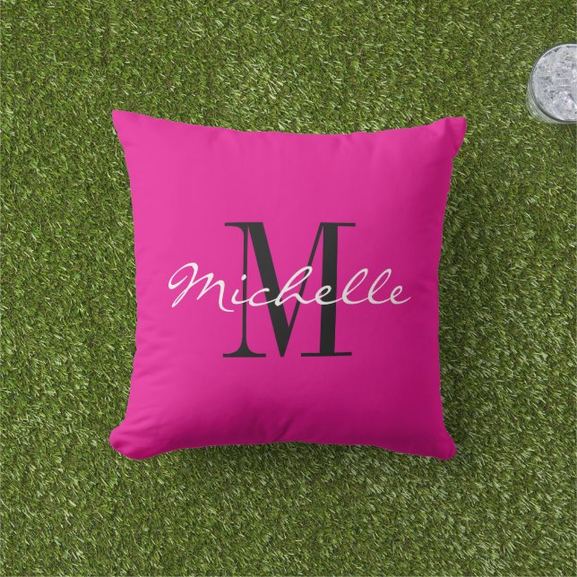 Almofada de decoração externa rosa neon com monogr (Grama)