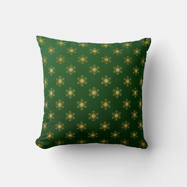 Almofada de floco de neve Verde e Dourado (Frente)