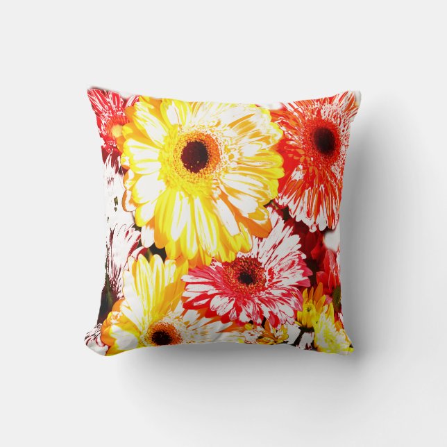 Almofada de Flores Amarela Vermelha Gerbera Crisân (Frente)