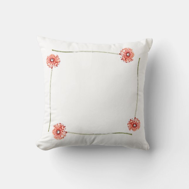 Almofada de Flores de Gerbera Vermelho Pálido (Frente)