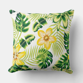 Almofada de Flores Tropicais e Folhas de Palmeira 