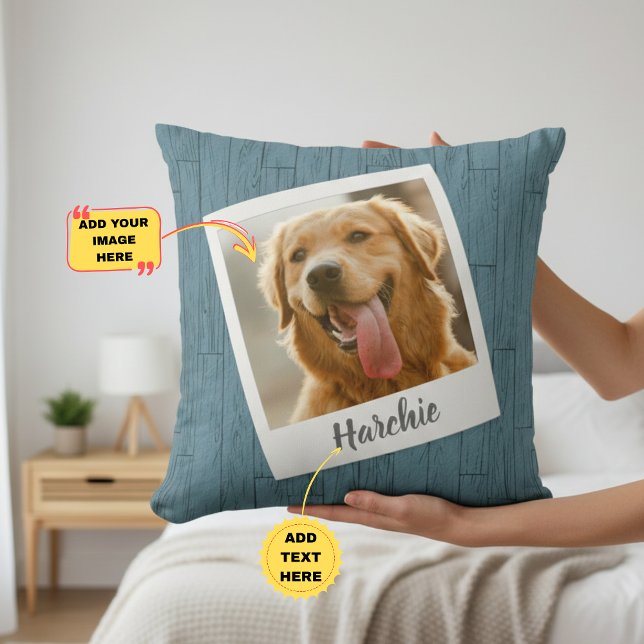 Almofada de Foto de Animal de Estimação Personaliz (Rustic Wood Personalized Pet Photo Throw Pillow for Dog Mom)