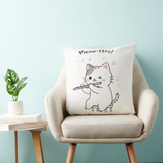 Almofada de Gato Engraçado Tocando Flauta (Cadeira)
