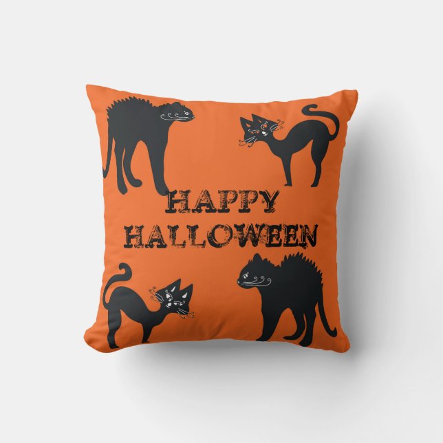 Almofada de Gatos Pretos Feliz Halloween (Frente)