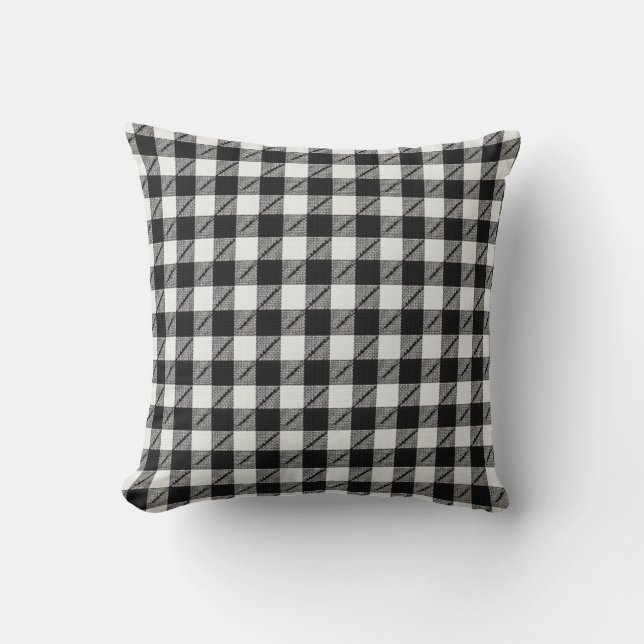 almofada de gingham preto (Frente)