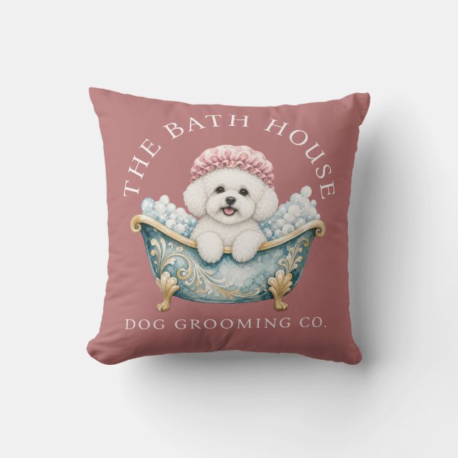 Almofada de Groomer de Cão Personalizada Rosa Escu (Frente)