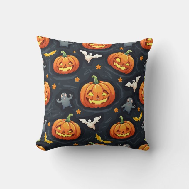 Almofada de Halloween com monstros e abóboras como (Frente)