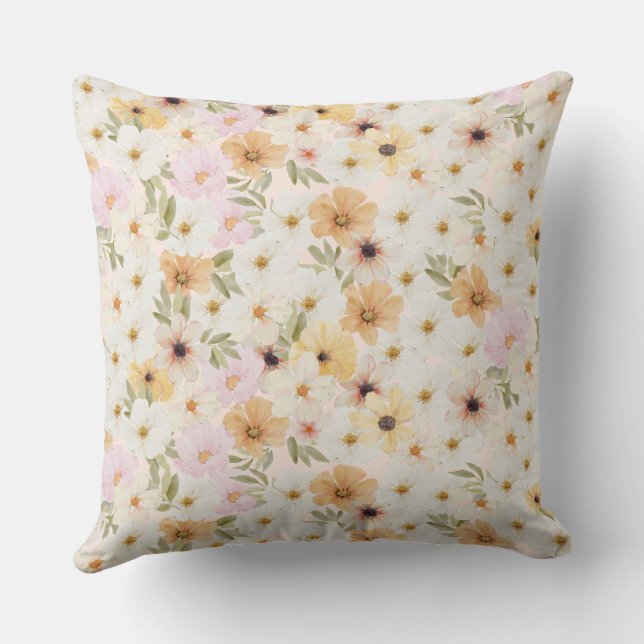 Almofada de Impressão Floral de Aquarela (Verso)