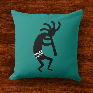 Almofada De Kokopelli preto e cerceta a sudoeste