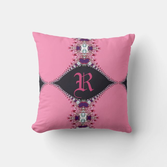 Almofada de Lacy design Monogramas, Rosa, doce (Frente)