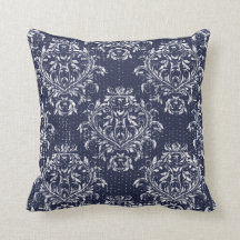 Almofada de Lançar Damask Envelhecida - Azul Mari