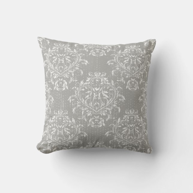 Almofada de Lançar Damask Envelhecida - Cinza (Frente)
