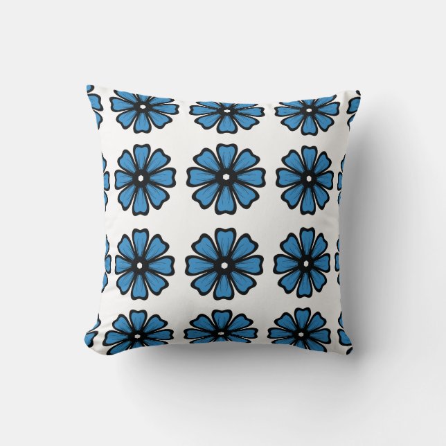 Almofada de Lançar em Poliéster - Floral Azul 40  (Frente)