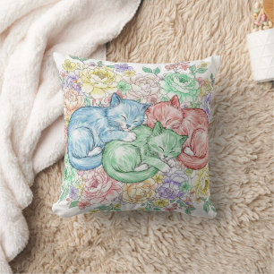 Almofada de Lançar Sonho Pastel Gatinhos & Jardim