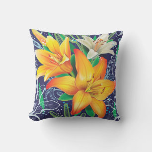 Almofada de lançamento azul naval floral lírios br
