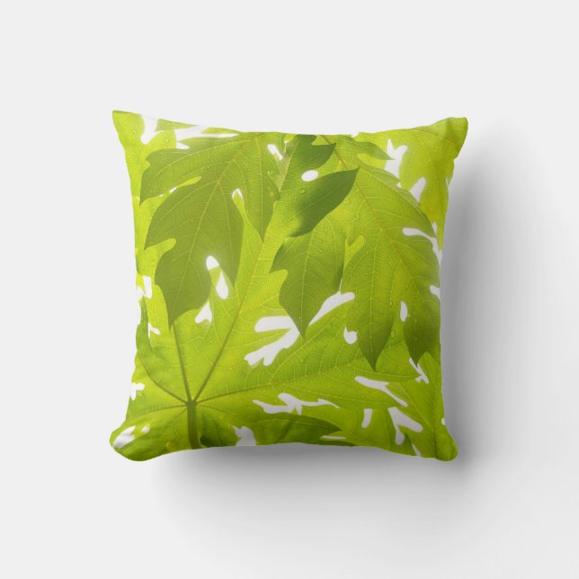 Almofada de lançamento com folhas de mamão verde e (Frente)