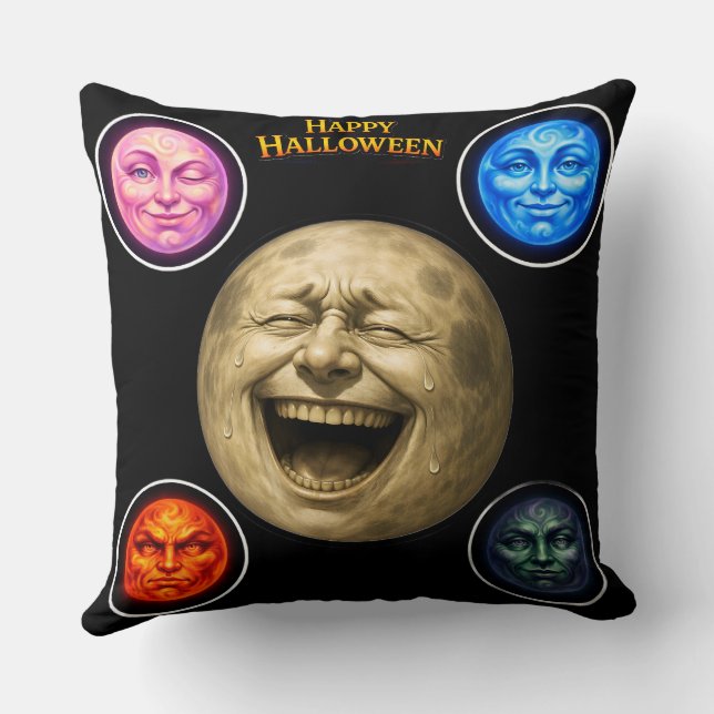 Almofada de lançamento da lua cheia feliz Hallowee (Verso)