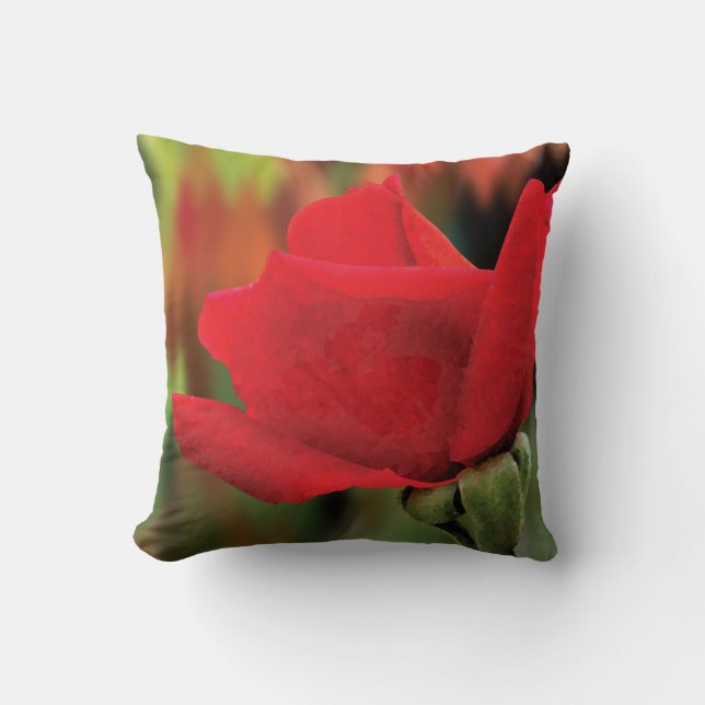 Almofada de Lançamento de Algodão com Rosa Vermelh (Frente)