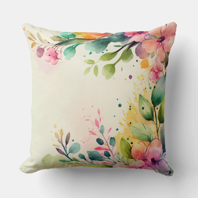 Almofada de lançamento de aquarela floral (Frente)