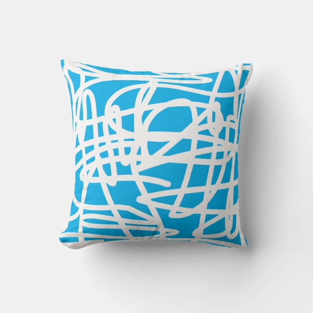 Almofada de lançamento de arte abstrata azul e bra (Frente)
