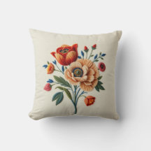 Almofada de lançamento de bordado de tulipa Iznik