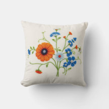 Almofada de lançamento de bordado floral em marfim