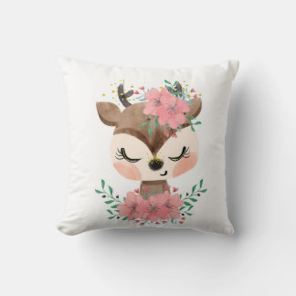 Almofada de lançamento de cervo em aquarela com fl